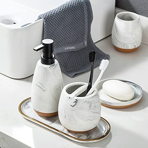Rqyixi Bathroom Accessories Set 4 Pcs Toothbrush Holder Soap Dispenser Set Ceramic Bathroom Set Contain Toothbrush Cup Soap Dispenser Soap Dish Tumble #TOP3
