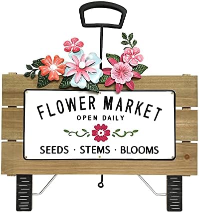 PUPAN Welcome Sign Metal Flower Wooden Table Centerpieces Decoration Vintage Farmhouse Rustic Wooden Block Multicolor Free Standing Home Decorative Tabletop Shelf Fire Place Office Decor 14''Lx2''Wx5''H