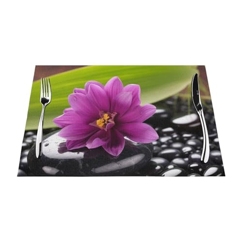 Sets de table antidérapants PVC motif fleur violette pour repas zen - 3