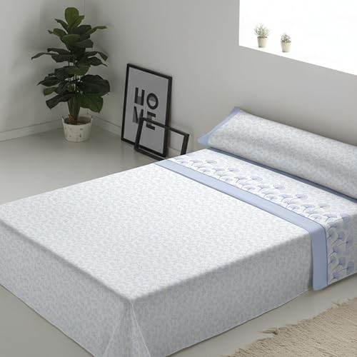 ECOMMERC3 Juego de Sábanas de Franela 3 Piezas Cama 135 Dublin Azul | Fabricado en España | Juego de Sábanas Invierno con Bajera, Encimera y Funda Almohada | Sábanas Calentitas Transpirables