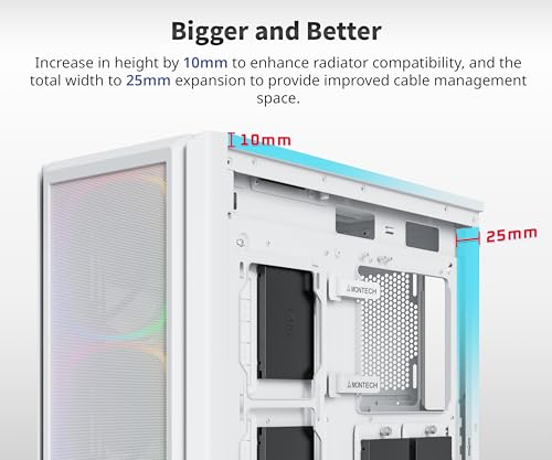 Gabinete para PC MonteCh Sky Two GX High Airflow E-ATX, 3 ventiladores ARGB de 140 mm, blanco, soporte para GPU de hasta 400 mm, soporte para radiador de 360 mm, panel de malla, USB-C, vidrio giratorio, hasta 11 ventiladores, soporte vertical para GPU miniatura 3