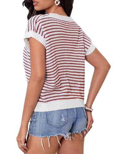 Image of Milumia Women's Striped Short Sleeve Sweater Vest 2025 Summer Cap Sleeve Pullover Tank Top