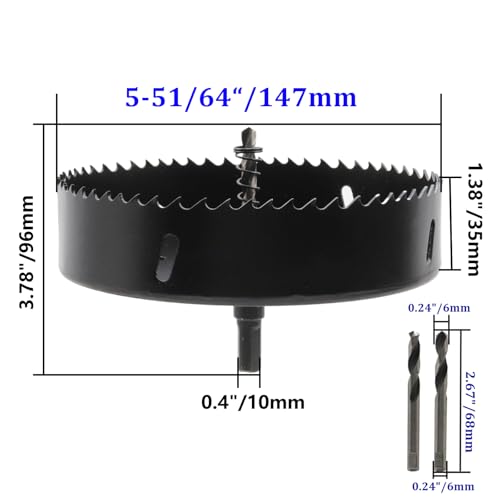 Image of 5-51 /64 inch /147mm Dia Hole Saw BI -Metal Hole Drilling Cutter for Drilling Holes in Wood, Plastic, Thin Metal