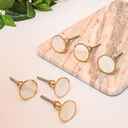 Perilla Home Set of 6 Metal Door Knobs - Decorative Round Door Knobs Moon Handle Elegant Addition for Cupboard Drawer Dresser Bedroom Kitchen Cabinet Wardrobe (1.6" Diameter) White