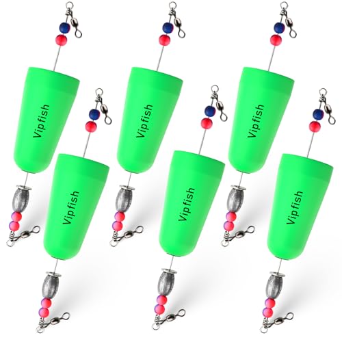 Vipfish Popping Corks Floats Saltwater - Rattles and Floats for Catfish Redfish Speckled Trout Rigs with a 3/8 oz Egg Weight, and a High-Visibility Cork (Green, 6pcs)