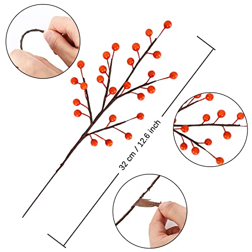 Whaline 12 Pack Christmas Berry Stems Artificial Fall Orange Glossy Berry Twigs Faux Xmas Berry Picks For Christmas Tree Ornaments Crafts Holiday Home Festival Thanksgiving Christmas Decoration #TOP1