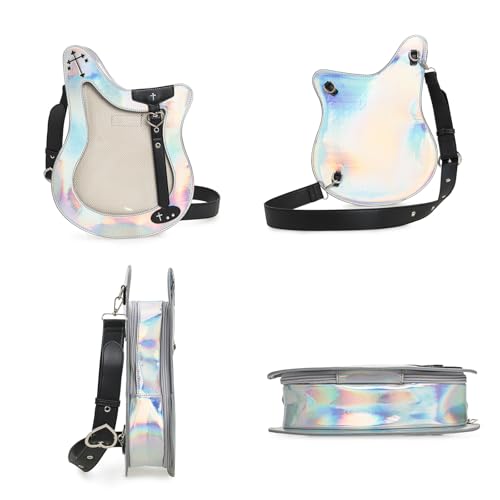 Rock Metal Guitar Ita Bag Crossbody Shoulder Bags Kawaii Cute Clear Window Pin Insert with a Removeable Strap