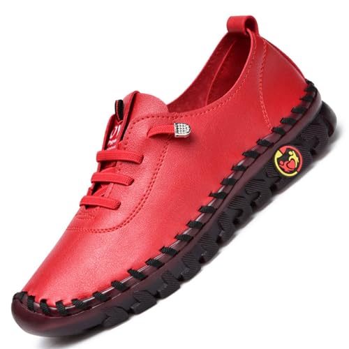 Hecho a Mano Tendón Suela Blanda Mocasines para Mujer Cómodo Piel Slip On Low Top Ergonomía Piso Zapatillas Antideslizante Transpirables Ligeras Juanetes Zapatos(G,39 EU)