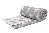 ZOLLNER Kuscheldecke, 150x200 cm, Mikrofaser, Wendedecke, Sterne, grau-weiß