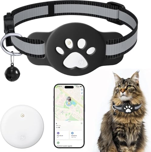 Smart Pet Tracker Halsband für Katze - Pet Location Tracker mit Halter, Keine monatliche Gebühr,kompatibel mit A-pple Air-Tag Find My (nur iOS), Anti-Verlust-Tracking-Gerät für Haustiere