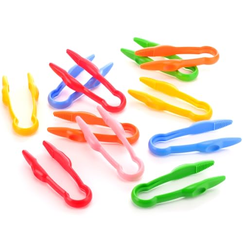Chunful Plastic Tweezers for Kid Easy Grip Motor Tools for Craft DIY 12 Pcs