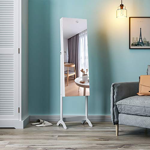 Yitahome 2 In 1 Jewelry Cabinet With Full Length Mirror, Standing Large Capacity Jewelry Armoire Organizer With 2 Drawers, 3 Angel Adjustable, White #TOP2