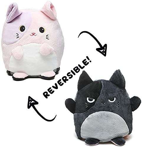 Stuffed Reversible Plushie Toys,Stuffed Animal Cat Plushie Double-Sided Flip,Pink and Black,Show Your Mood Without Saying a Word!