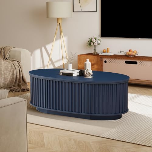 Oval Coffee Table, 43.3'' Fluted Lift Top Coffee Table with Hidden Storage - image 8