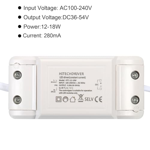 Image of PATIKIL 12-18W 240mA LED Driver, AC 100-240V Output 36-54V DC Male Connector Constant Current Rectifier Transformer External Power Supply Ceiling Lamp