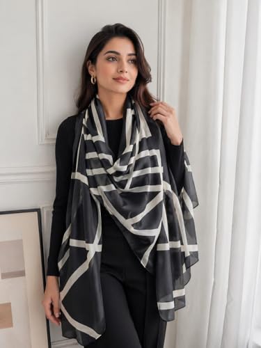 Image of MALINA Women's Polyester Silk Satin Stole Scarf - Soft Lightweight Fashion Wrap, Elegant Floral & Gradient Design, summer stole,Scarf For Women,Premium Stole,Large Size 180x90 cm'
