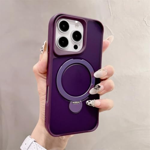 Étui iPhone 16 violet foncé en cuir premium avec support magnétique chic