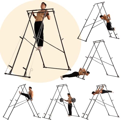 KT Rust-resistant Tall Pull Up Dip Station Squat Rack Foldable Power Tower Stable Multifunctional Exercise Machine Durable Home Gym Strength Training Fitness Equipment Portable Indoor Outdoor Free Standing