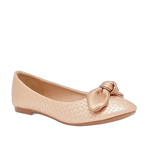 shoexpress Girls Weave Textured Round Toe Ballerinas with Bow Accent Ballet Flat