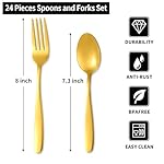 24-piece Forks and Spoons, Stainless Steel Flatware Cutlery Set for Home, Kitchen and Restaurant, Gold Spoons and Forks Set, Mirror Polished (Gold) - Image 3