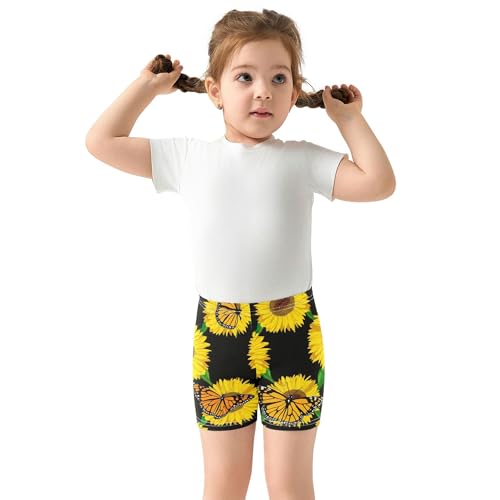 Cotton Under Dress Shorts Funny Vibrant Sunflowers Butterfly Black Toddler Girl Biker Shorts 4t Dance Clothes3