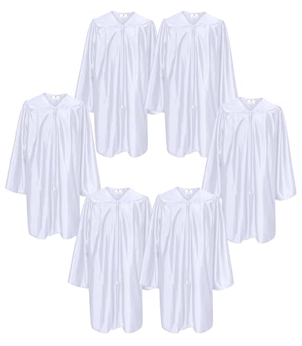 GradPlaza 6 Pcs Shiny Chior Robe for Kids Kindergarten Preschool Graduation Gown White Size 30