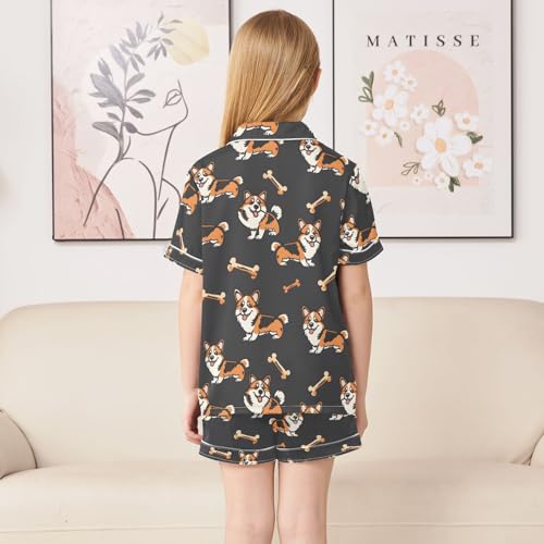 ALAZA Hipster Orange Dog Bone Puppy Satin Pajamas Set Short Sleeve Button Down Sleepwear Summer Pjs 2 Piece4