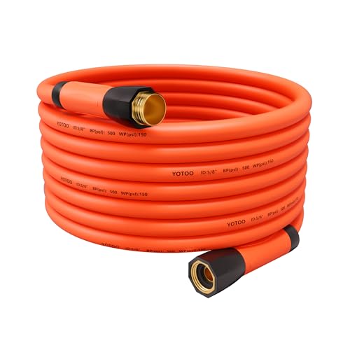 YOTOO Heavy Duty Hybrid Garden Water Hose 5/8-Inch by 50-Feet 150 PSI Kink Resistant, Flexible with Swivel Grip Handle and 3/4" GHT Solid Brass Fittings, Orange