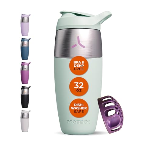 Promixx Pursuit botella mezcladora de proteínas de acero inoxidable de una sola pared, batidos súper suaves, 950 ml, Verde Hierba Marina