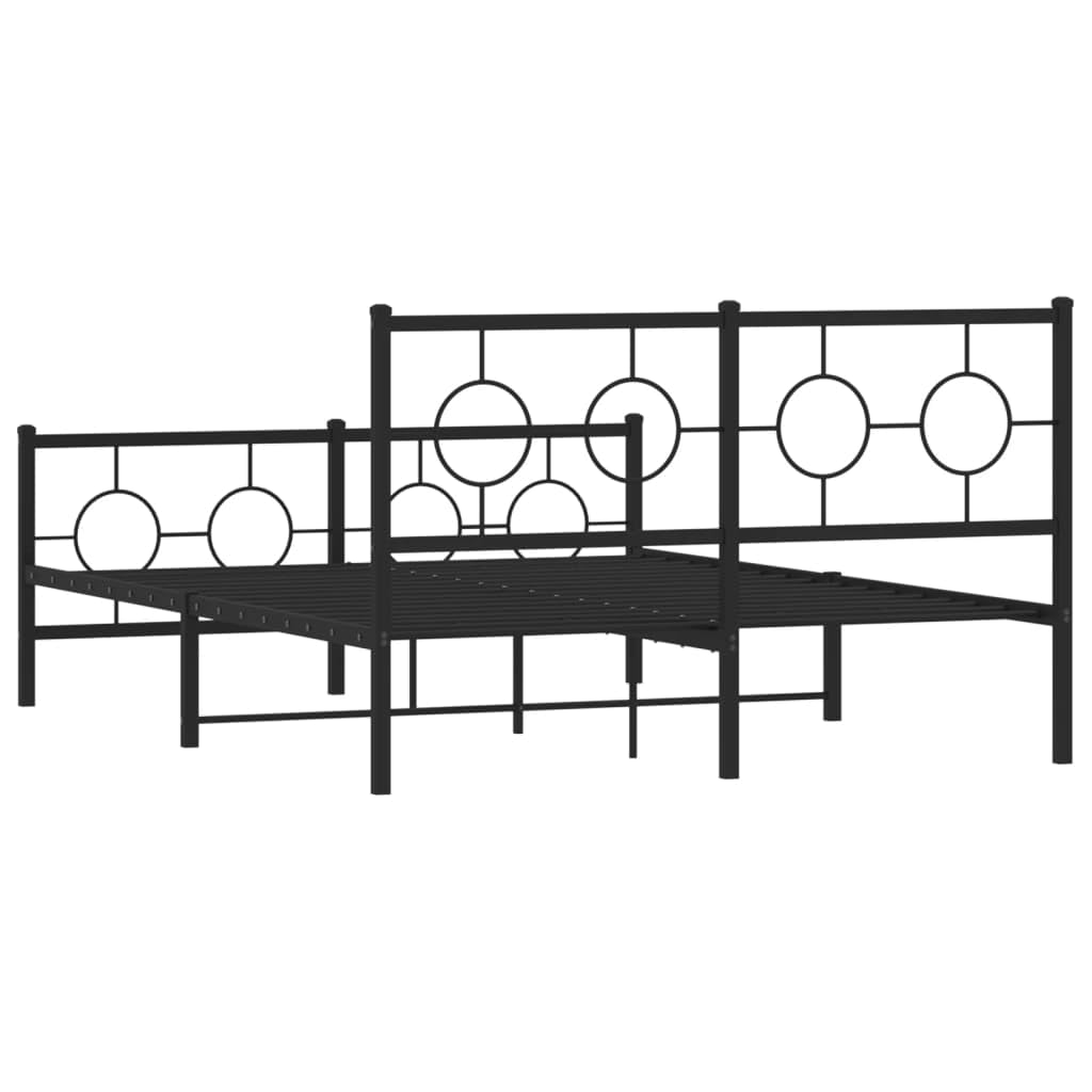 Black Metal Bed Frame 140x200 cm with Headboard | Features a heavy-duty steel platform and integrated slats to support your mattress without a box spring.
