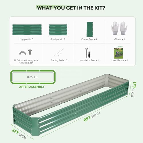 ZORMY 2 Pcs 8x2x1ft Galvanized Raised Garden Bed Outdoor, Metal Planter Boxes with Easy Assembly, Planter Raised Beds for Gardening, Flower, Plants, Vegetable, Herb - LotusGreen by ZORMY - Image 6