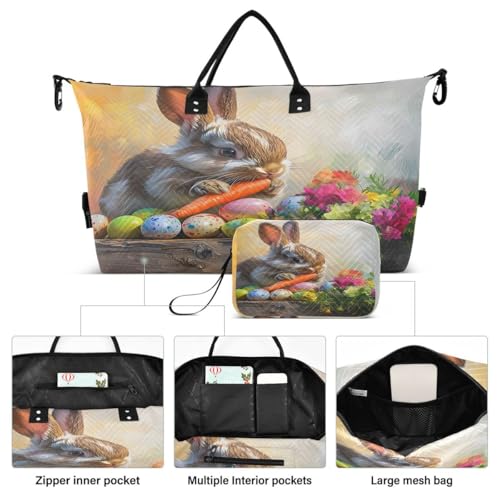 Bunny Rabbit Carrot Egg Travel Duffle Bag Gym Bag Weekender Bags with Toiletry Bag Travel Trip Tote Bag2