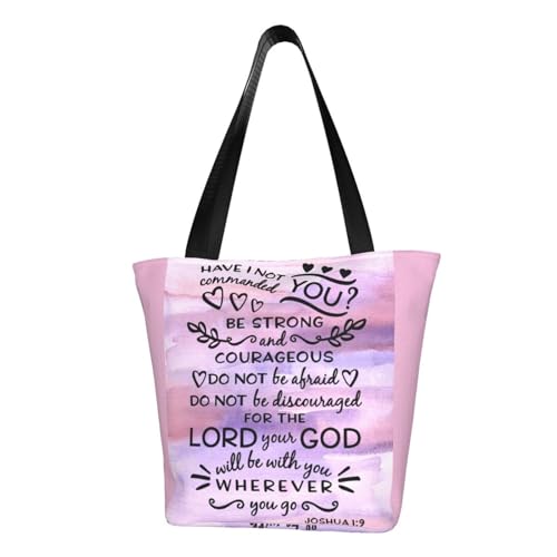 Joshua 1 9 Be Strong Bible Scripture Verse Shoulder Bag, High-Density Polyester Tote With Zipper Closure & Inner Pocket, Spacious & Lightweight For Market, Beach & Travel