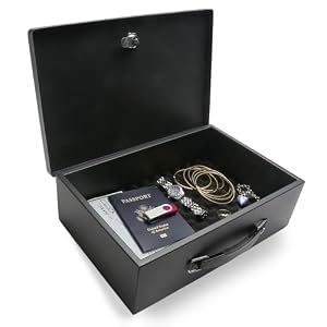 Honeywell Safes & Door Locks – Small Safe Box for Home – Fire Resistant Documents Lock Box with Keys – Steel Security with Key Lock for Personal Items, Jewelry, Money – 0.17 Cubic Feet – Black – 6104