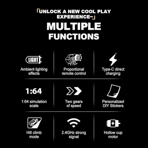 Image of 1 /64 Mini RC Car 2.4G Remote Control Crawler Truck with Trailer 4WD Off-Road All Terrain Vehicle with DIY Stickers, Full Proportional, 2 Speed Control, LED