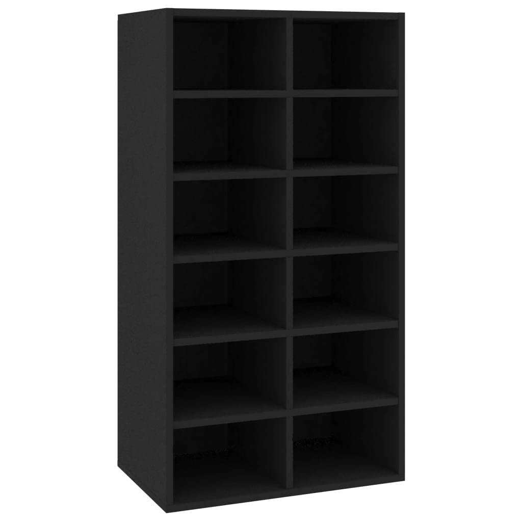 vidaXL Shoe Rack - Organiser with 12 Compartments, Engineered Wood, Robust and Sturdy, Easy to Assemble, Black