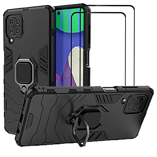 BetterAmy for Samsung Galaxy M62 / Galaxy F62 Case with [2 Pack] Tempered Glass Screen Protector,Hybrid Heavy Duty Armor Dual Layer Anti-Scratch Shockproof Defender Back Case Coverï¼ŒBlack