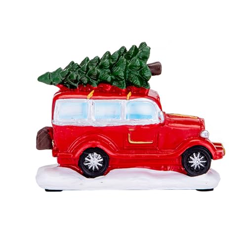 Lighted Vintage Red Truck Decor, Christmas Truck Santa Statue Tabletop Decoration with LED Light Christmas Tree, Lighted Xmas Truck Decoration for Home Office