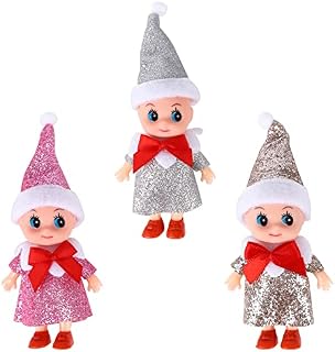 3Pcs Christmas Elf Doll Baby Elf on the Shelf Baby Elf Doll Christmas Baby Tiny Christmas Elf for Girl and Boy Baby Doll Novelty Toys Xmas New Year Gift Stocking Stuffers (Gold Silver Pink)