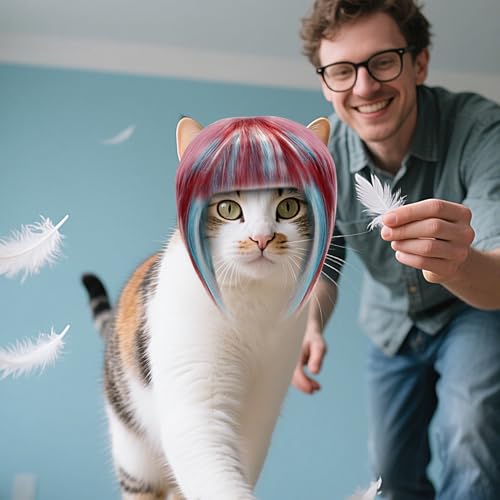 Dog Wig | カラフル ウィッグ 猫 犬 被り物 | 通気性 ペット ヘッドウェア 調整可能 ストラップ キャラクター コスプレ | ステージ パレード 祭り ショー ハロウィーン 変装