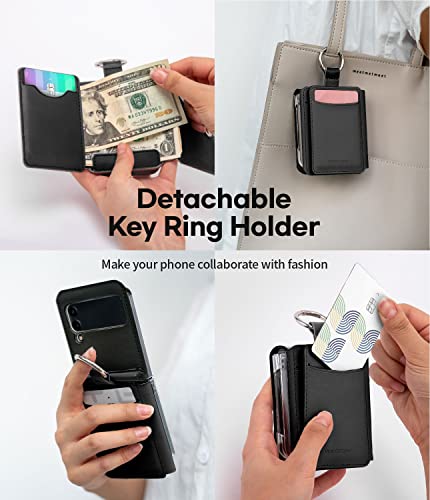 Goospery Flex Wallet Designed For Z Flip 4 Case, ［4 Card Slots & Cash］ Double Sided Opening Flap Card Storage Phone Cover With Ring Holder - Black #TOP4