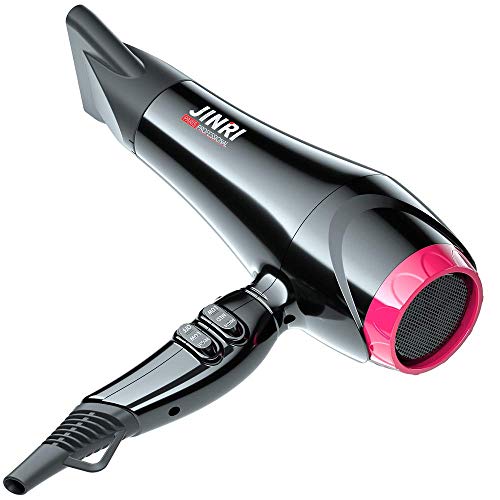 JINRI 1875W Negative Ionic Hair Dryer, Professional Salon Blow Dryer, Low Noise Fast Drying & Powerful AC Motor and Diffuser Comb for Men Women,3 Heat & 2 Speed Settings