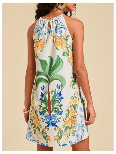 Image of SweatyRocks Women's Tropical Print Halter Dresses Sleeveless Holiday Summer Mini Dress