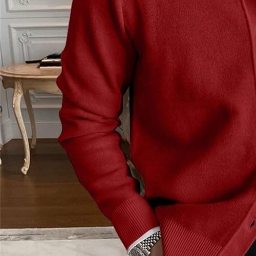 Cable Knitted Cardigan Sweater for Men Lightweight Open Front V Neck Sweaters Button Long Sleeve Solid Knitwear (Large,Red)2