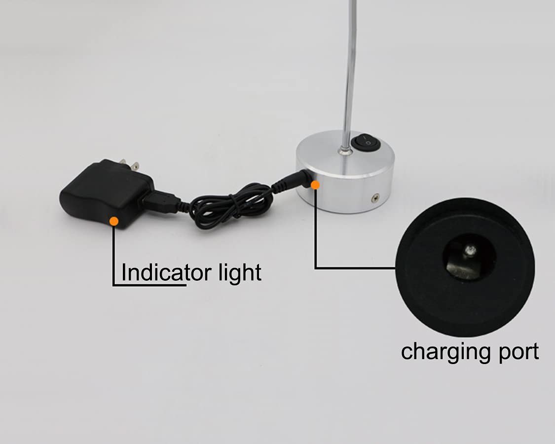 Lampada da lettura a collo di cigno, lampada da tavolo a LED ricaricabile da comodino con controllo a pulsante, lampada da lavoro portatile per scrivania del computer, per ufficio, salotto, argento