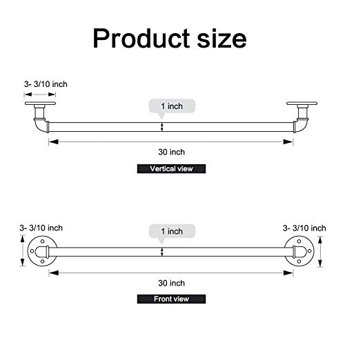 Houseaid 30 Inch Industrial Pipe Towel Bar, Farmhouse Rustic Towel Holder, Vintage Style Towel Rod For Bathroom, Wall Mounted, Matte Black #TOP4