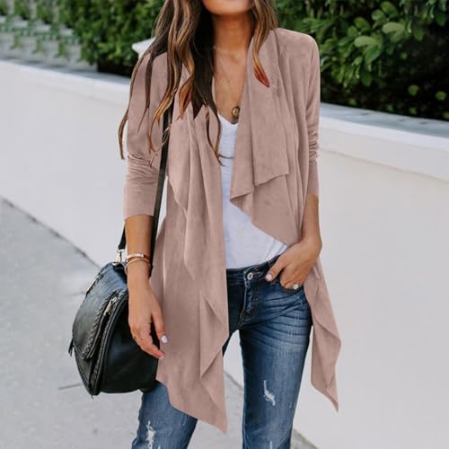 Faux Suede Jacket Women Lightweight Casual Open Front Cardigan Long Sleeve Lapel Coat 2025 Fall Fashion Trends2
