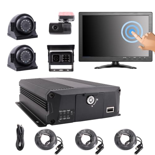Image of 4-Channel 1080P Mobile Vehicle DVR Recording System with Night Vision Waterproof Cameras, Front /Rear /Side View, 10-inch Touchscreen for Fleet, Bus, RV, and Van
