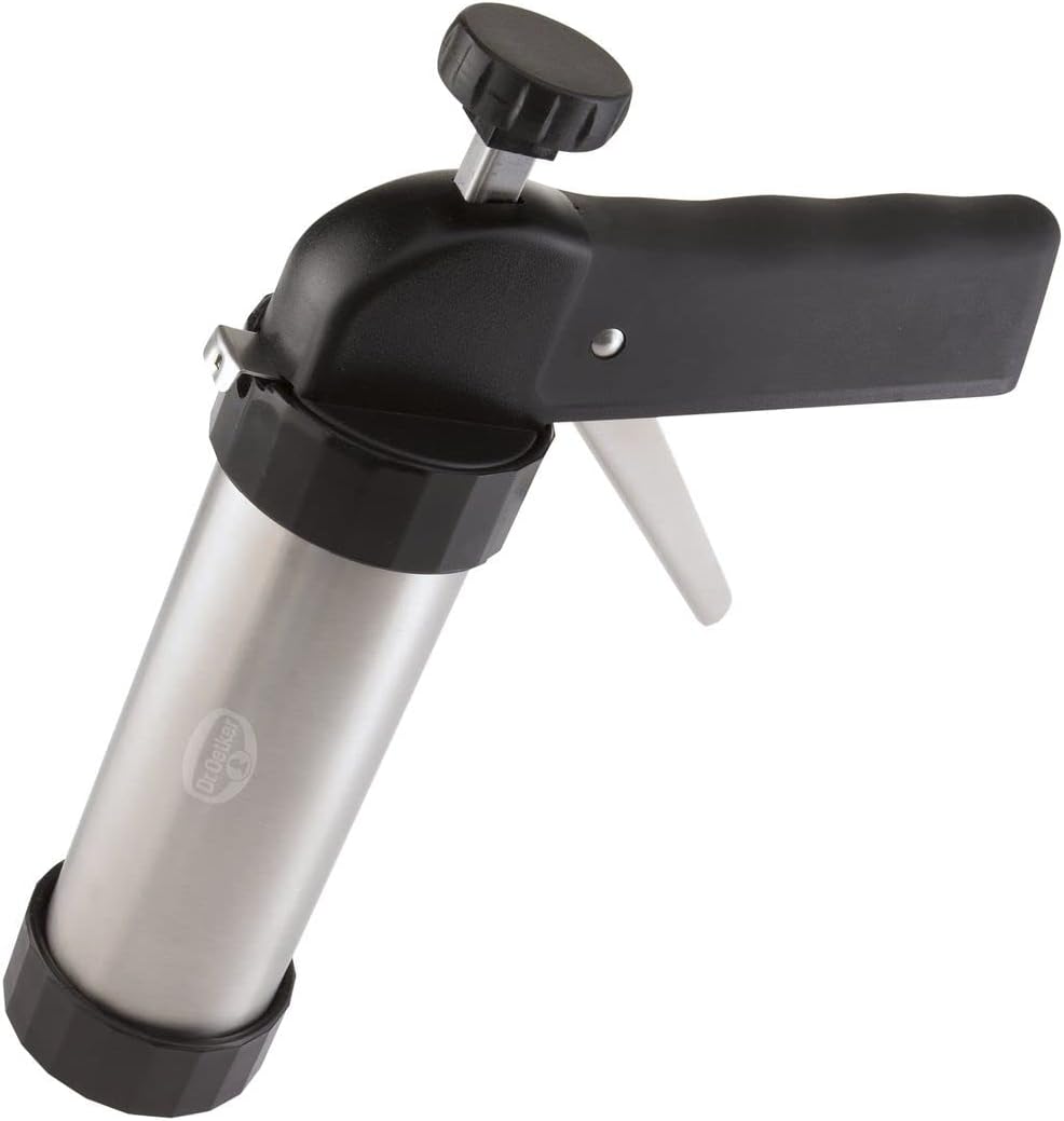 Dr.Oetker Cookie Press Profi with 12 Moulds 22cm in Silver-Black, Stainless Steel, 5 x 5 x 22 cm