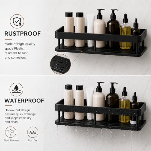 Image of Misamo Enterprise Bathroom Organiser Without Drill | Bathroom Accessories Set | Soap Stand for Bathroom | Plastic Bathroom Shelves Wall Mount | Washroom Storage Organizer | Pack of 2, Black